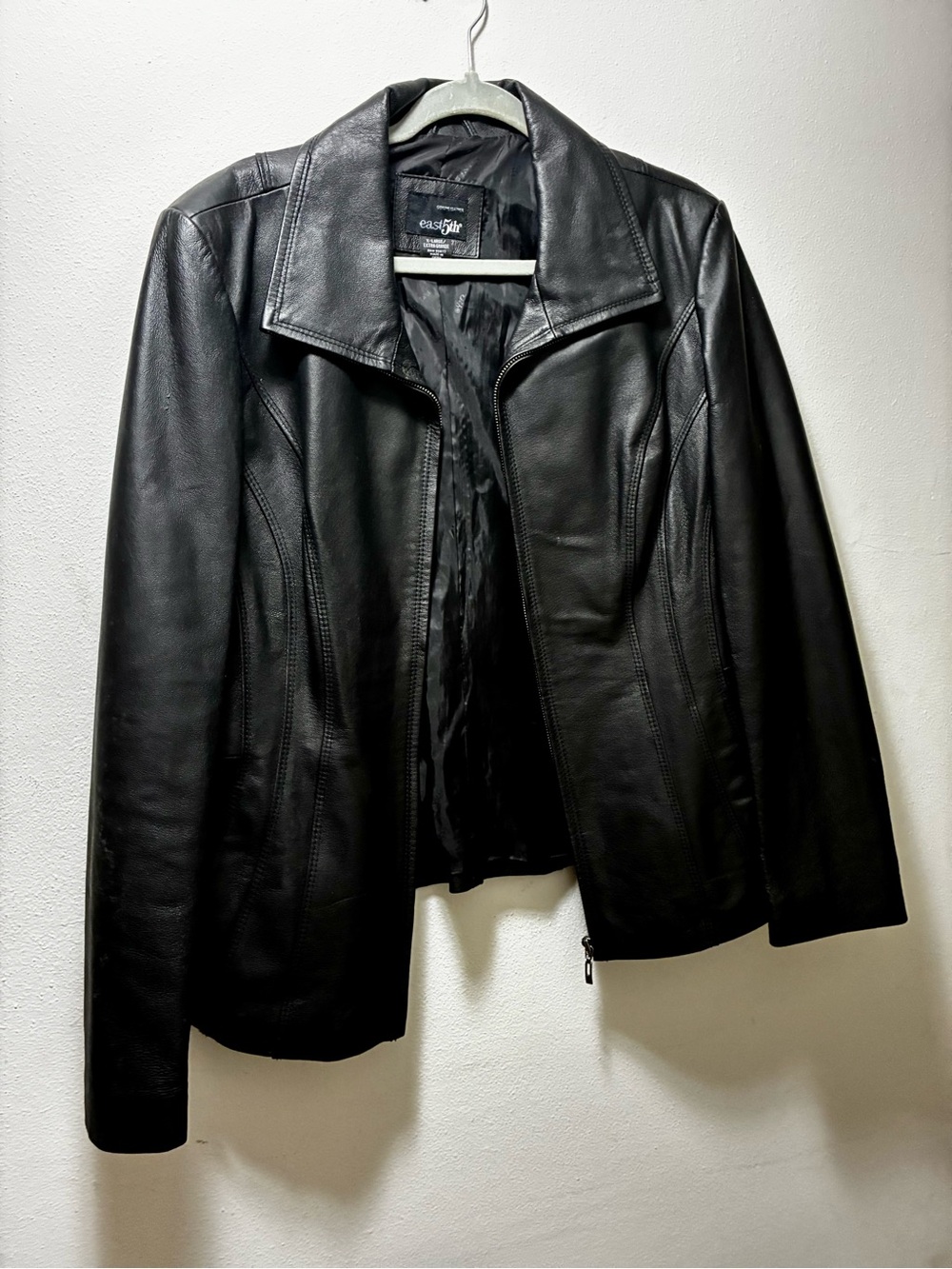 East 5th Women's Black Leather Jacket - Classic Zip Front